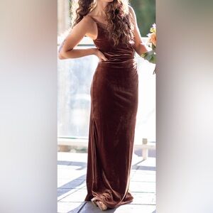 Mahogany Velvet Maxi Dress - bridesmaid or wedding guest